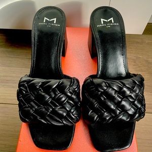 MARC FISHER Nahea Leather Slides Block Heel size 5 gently worn sandals